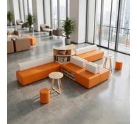 KIBONCY Canapé-Banquette de bibliothèque de Rangement modulaire, Banc de Cabine rembourré avec Compartiments d'étagère for Salon de Bureau, Jardin d'enfants et Zone d'attente du Centre(4.8 * 2.2m)