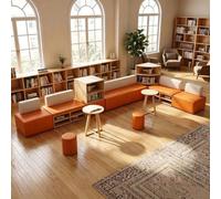 KIBONCY Canapé-Banquette de bibliothèque de Rangement modulaire, Banc de Cabine rembourré avec Compartiments d'étagère for Salon de Bureau, Jardin d'enfants et Zone d'attente du Centre(4.6 * 2.2m)