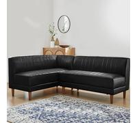 KIBONCY Canapé d'angle modulaire en Forme de L - Canapé capitonné en Cuir ciré à l'huile avec Pieds en Bois Coniques, Style Nordique Moderne for Le Salon(Black,1)