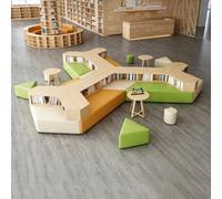 KIBONCY Canapé De Bibliothèque Modulaire avec Bibliothèque Intégrée, Ensemble De Sièges Créatifs Et Doux for Salle De Lecture Scolaire, Zone De Réception Institutionnelle, Mobilier(L)