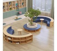 KIBONCY Canapé de Rangement Semi-Circulaire, Tabouret Multifonctionnel combiné, for Centre de Formation, école Maternelle, Coin Lecture, bibliothèque, Vert(I)