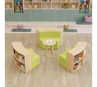 KIBONCY Canapé de Rangement Semi-Circulaire, Tabouret Multifonctionnel combiné, for Centre de Formation, école Maternelle, Coin Lecture, bibliothèque, Vert(D)