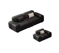 KIBONCY Canapé en Cuir de Vachette Noir de première qualité, canapés rembourrés Confortables, canapés Modernes à siège Large, for Bureau, Salon, réception d'affaires(E)