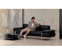 KIBONCY Canapé en Cuir Minimaliste Bauhaus du Milieu du siècle - Canapé Droit 3-4 Places de Style Italien avec Structure en Acier Inoxydable for Petits et Grands Salons(Black,3 Seater)