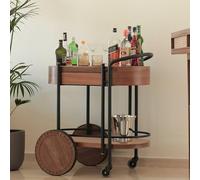 KIBONCY Chariot de Bar en Noyer du Milieu du siècle avec étagère inférieure de tiroir - Chariot de Service Roulant for Bar à Domicile, Cuisine de Salon