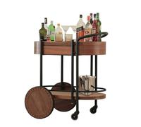 KIBONCY Chariot de Bar en Noyer du Milieu du siècle avec étagère inférieure de tiroir - Chariot de Service Roulant for Bar à Domicile, Cuisine de Salon