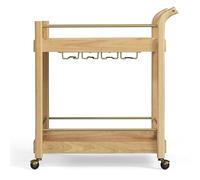 KIBONCY Chariot de Service, Fusion Bois-Acier avec casier à vin, Double présentoir à vin et thé sur roulettes, Meuble Tendance for Hall d'hôtel, Restaurant créatif(Beige)