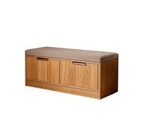 KIBONCY Closed Sliding Cabinet Storage Ottoman Bench with Soft Padded Top, Natural Wood Shoe Changing for Kids Playroom & Nursery Closet(B,60x40x40cm)
