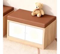 KIBONCY Closed Sliding Cabinet Storage Ottoman Bench with Soft Padded Top, Natural Wood Shoe Changing for Kids Playroom & Nursery Closet(A,100x40x40cm)