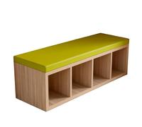 KIBONCY Color Optional PU Cushion Cubby Storage Bench, Space Saving Natural Wood Shoe Changing for Playroom Daycare & Narrow Hallway Use(C,130x30x40cm)