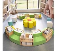KIBONCY Colorful Patchwork,Cat-Scratch-Resistant Fabric,Curved Sofa and Bookcase Combination,for Children's Lounge Area Kindergarten Tutoring Class(3)