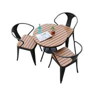 KIBONCY Ensemble Bistro de Patio 3 Pièces, Table et Chaises en Métal Industriel avec Plateau Effet Bois, Mobilier de Balcon Résistant aux Intempéries pour Jardin,(Table Three Chairs,70A)
