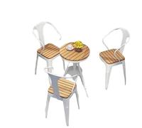 KIBONCY Ensemble Bistro de Patio 3 Pièces, Table et Chaises en Métal Industriel avec Plateau Effet Bois, Mobilier de Balcon Résistant aux Intempéries pour Jardin,(Table Three Chairs,70B)