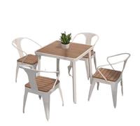KIBONCY Ensemble Bistro Extérieur 4 Pièces, Table Ronde Imperméable Plateau Bois & Fauteuils Métalliques, Mobilier Terrasse Antirouille Montage Facile pour Balcon Jardin(A,Diameter100 Six Chairs)