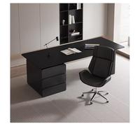 KIBONCY Ensemble Bureau et Chaise de Bureau Noir Classique, Bureaux en Pierre frittée de qualité supérieure et chaises pivotantes Confortables, for Bureaux, études et Petits espaces(140cm)