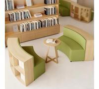 KIBONCY Ensemble canapé incurvé et bibliothèque, Rangement for Livres, Structure en Bois Massif et Mousse résiliente, for Salle de Lecture, Centre de la Petite enfance, Vert(B)