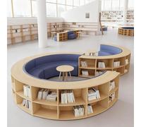 KIBONCY Ensemble canapé incurvé et bibliothèque, Rangement for Livres, Structure en Bois Massif et Mousse résiliente, for Salle de Lecture, Centre de la Petite enfance, Vert(G)