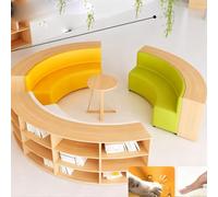 KIBONCY Ensemble canapé incurvé et bibliothèque, Rangement for Livres, Structure en Bois Massif et Mousse résiliente, for Salle de Lecture, Centre de la Petite enfance, Vert(K)