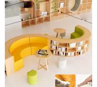 KIBONCY Ensemble canapé incurvé et bibliothèque, Rangement for Livres, Structure en Bois Massif et Mousse résiliente, for Salle de Lecture, Centre de la Petite enfance, Vert(I)