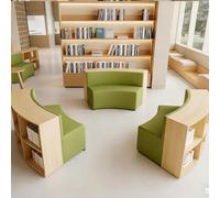 KIBONCY Ensemble canapé incurvé et bibliothèque, Rangement for Livres, Structure en Bois Massif et Mousse résiliente, for Salle de Lecture, Centre de la Petite enfance, Vert(C)