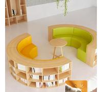 KIBONCY Ensemble canapé incurvé et bibliothèque, Rangement for Livres, Structure en Bois Massif et Mousse résiliente, for Salle de Lecture, Centre de la Petite enfance, Vert(J)