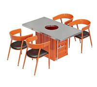 KIBONCY Ensemble de Barbecue/Table à Manger Industriel - Trou de brasero intégré, Base de conteneur, Cadre en métal Durable, Parfait for Les grillades en Plein air, Les Repas(D,140)