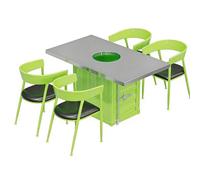 KIBONCY Ensemble de Barbecue/Table à Manger Industriel - Trou de brasero intégré, Base de conteneur, Cadre en métal Durable, Parfait for Les grillades en Plein air, Les Repas(H,140)