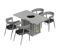 KIBONCY Ensemble de Barbecue/Table à Manger Industriel - Trou de brasero intégré, Base de conteneur, Cadre en métal Durable, Parfait for Les grillades en Plein air, Les Repas(A,140)