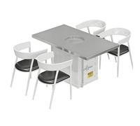 KIBONCY Ensemble de Barbecue/Table à Manger Industriel - Trou de brasero intégré, Base de conteneur, Cadre en métal Durable, Parfait for Les grillades en Plein air, Les Repas(G,140)