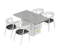 KIBONCY Ensemble de Barbecue/Table à Manger Industriel - Trou de brasero intégré, Base de conteneur, Cadre en métal Durable, Parfait for Les grillades en Plein air, Les Repas(J,160)