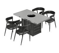 KIBONCY Ensemble de Barbecue/Table à Manger Industriel - Trou de brasero intégré, Base de conteneur, Cadre en métal Durable, Parfait for Les grillades en Plein air, Les Repas(I,160)