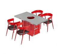 KIBONCY Ensemble de Barbecue/Table à Manger Industriel - Trou de brasero intégré, Base de conteneur, Cadre en métal Durable, Parfait for Les grillades en Plein air, Les Repas(C,160)