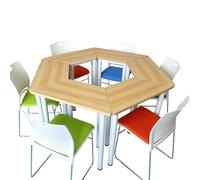 KIBONCY Ensemble de Bureau de Classe modulaire Hexagonal, Table de Groupe collaborative avec chaises, Poste de Travail d'apprentissage Stable for Salle de Formation Scolaire(D)