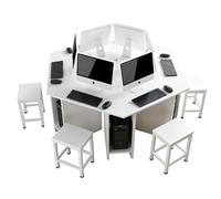 KIBONCY Ensemble de Bureau de Laboratoire Informatique Hexagonal, Station de Travail collaborative Multi-utilisateurs avec tabourets, for salles informatiques et laboratoires Scolaires(A,80cm)