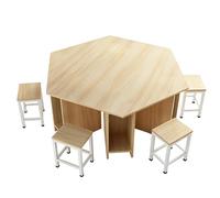 KIBONCY Ensemble de Bureau de Laboratoire Informatique Hexagonal, Station de Travail collaborative Multi-utilisateurs avec tabourets, for salles informatiques et laboratoires Scolaires(B,90cm)