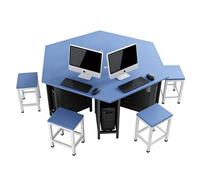 KIBONCY Ensemble de Bureau de Laboratoire Informatique Hexagonal, Station de Travail collaborative Multi-utilisateurs avec tabourets, for salles informatiques et laboratoires Scolaires(C,100cm)
