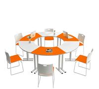 KIBONCY Ensemble de Bureau de Salle de Classe, Table de Groupe d'épissure d'arc en Demi-Cercle avec chaises, for salles de Formation Scolaire, réunions et salles de activités(E,3.5m)