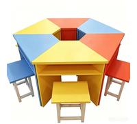 KIBONCY Ensemble de Bureau d'étudiant Hexagonal modulaire, Table de Groupe collaborative colorée avec étagères intégrées et tabourets empilables, for l'apprentissage en t à la Maison(70cm)