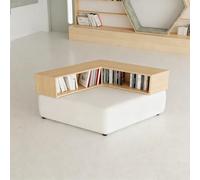 KIBONCY Ensemble De Canapé Bibliothèque Modulaire Géométrique avec Bibliothèque De Rangement, Dossier De Banc Intégré Et Table Basse Ronde en Bois, Poufs D'appoint for Salo(A5)