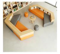 KIBONCY Ensemble De Canapé Bibliothèque Modulaire Géométrique avec Bibliothèque De Rangement, Dossier De Banc Intégré Et Table Basse Ronde en Bois, Poufs D'appoint for Salo(A3)