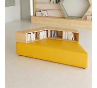 KIBONCY Ensemble De Canapé Bibliothèque Modulaire Géométrique avec Bibliothèque De Rangement, Dossier De Banc Intégré Et Table Basse Ronde en Bois, Poufs D'appoint for Salo(A6)