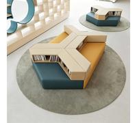 KIBONCY Ensemble De Canapé Bibliothèque Modulaire Géométrique avec Bibliothèque De Rangement, Dossier De Banc Intégré Et Table Basse Ronde en Bois, Poufs D'appoint for Salo(A10)