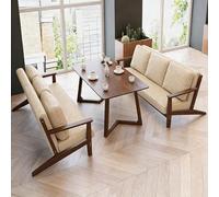 KIBONCY Ensemble de canapé Cabine avec Table Longue, qualité Commerciale, Tissu en Coton et Lin et Cadre en Bois Massif for Restaurant, café, Salon (Disposition Personnalisable)(B)