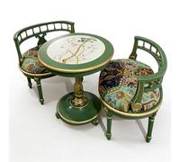 KIBONCY Ensemble De Chaises Table D’appoint en Bois Massif avec Garniture Or Vert Brillant, Meubles Bistro Balcon 2 Places, Combinaison Thé D’Accent Bras Incurvé Vintage(I)