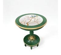 KIBONCY Ensemble De Chaises Table D’appoint en Bois Massif avec Garniture Or Vert Brillant, Meubles Bistro Balcon 2 Places, Combinaison Thé D’Accent Bras Incurvé Vintage(C)