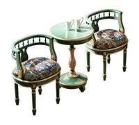 KIBONCY Ensemble De Chaises Table D’appoint en Bois Massif avec Garniture Or Vert Brillant, Meubles Bistro Balcon 2 Places, Combinaison Thé D’Accent Bras Incurvé Vintage(G)