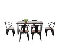 KIBONCY Ensemble de Salle à Manger Extérieure, Cadre Métallique avec Plateau Effet Bois, Table Carrée/Rectangulaire et Chaises pour Jardin, Terrasse, Café(140 * 70 Six Chairs)