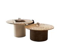 KIBONCY Ensemble de Table Basse gigogne en terrazzo, guéridon Rond cannelé avec Plateau en Pierre de Couleurs mélangées, Table d'appoint de Luxe résistante aux Taches for Salon et Studio(A)