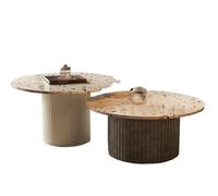 KIBONCY Ensemble de Table Basse gigogne en terrazzo, guéridon Rond cannelé avec Plateau en Pierre de Couleurs mélangées, Table d'appoint de Luxe résistante aux Taches for Salon et Studio(B)