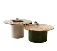 KIBONCY Ensemble de Table Basse gigogne en terrazzo, guéridon Rond cannelé avec Plateau en Pierre de Couleurs mélangées, Table d'appoint de Luxe résistante aux Taches for Salon et Studio(E)